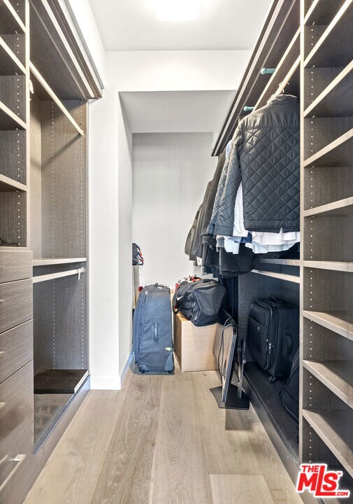 walk in closet with hardwood / wood-style flooring