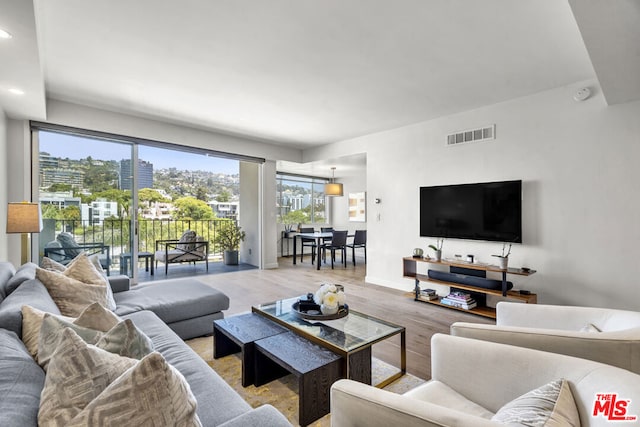 living room with light hardwood / wood-style floors