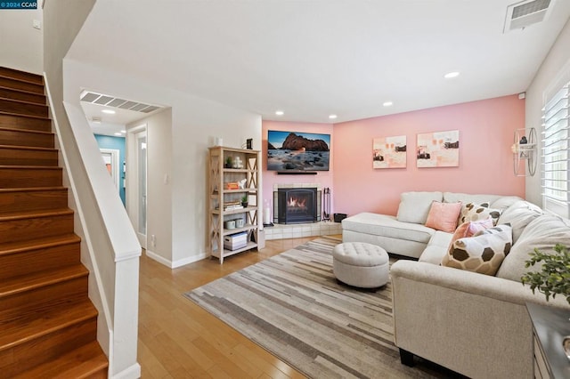 living room featuring light wood-type flooring