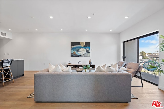 living room with light hardwood / wood-style flooring