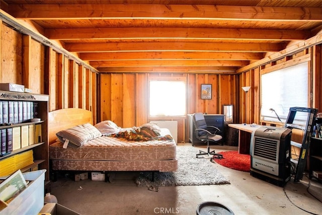 bedroom featuring beam ceiling