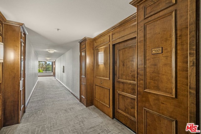 corridor with light colored carpet