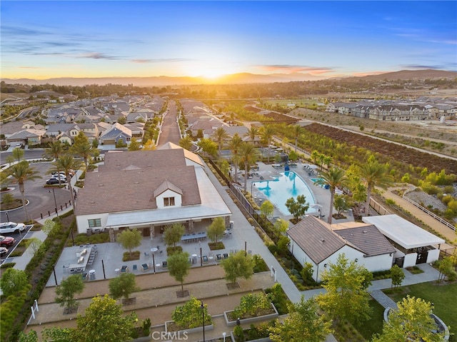 view of aerial view at dusk