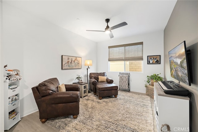 interior space featuring light hardwood / wood-style flooring and ceiling fan