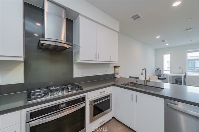 kitchen with light hardwood / wood-style flooring, white cabinetry, appliances with stainless steel finishes, and sink