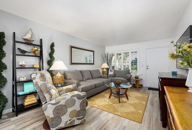 living room with light hardwood / wood-style floors