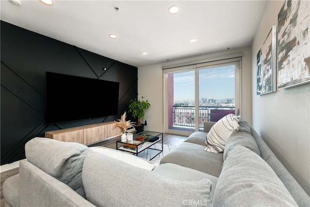 living room with hardwood / wood-style flooring