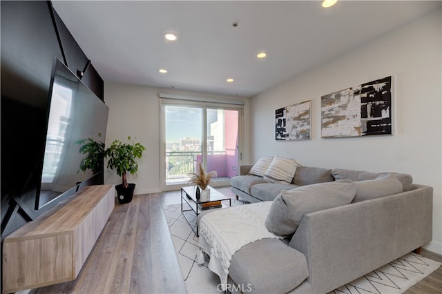 living room featuring light wood-type flooring