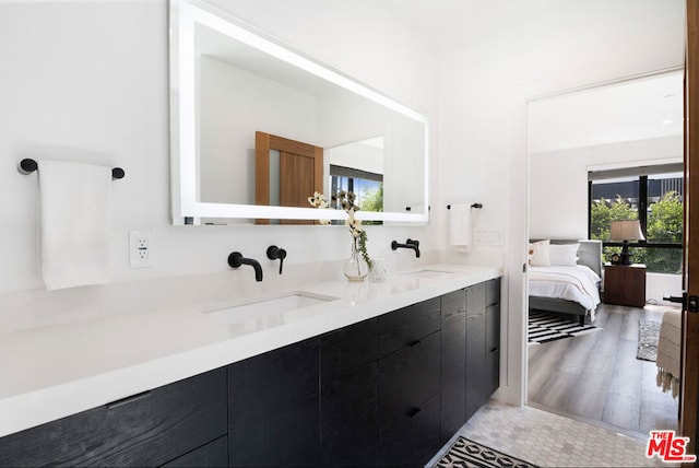 bathroom with hardwood / wood-style floors and vanity