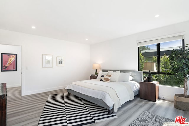 bedroom with hardwood / wood-style flooring