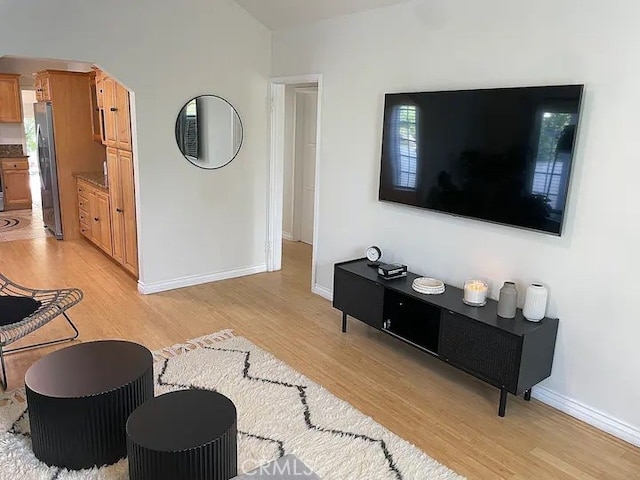 living room with light hardwood / wood-style floors