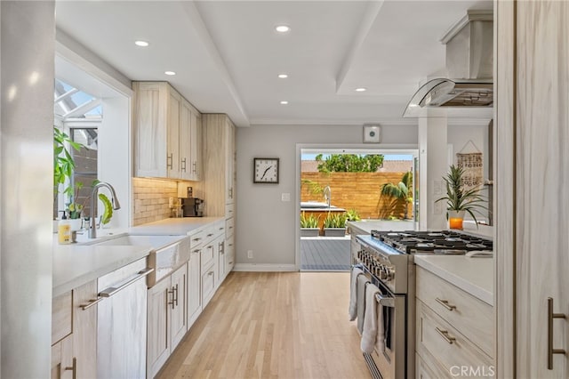 kitchen featuring plenty of natural light, sink, light wood-type flooring, and stainless steel appliances