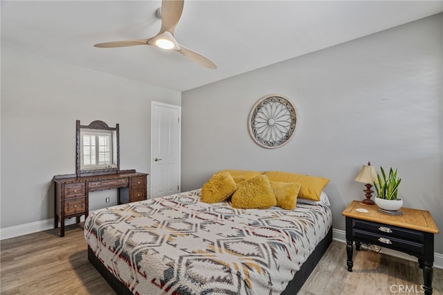 bedroom featuring ceiling fan and wood-type flooring