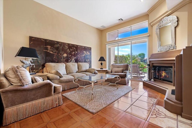 view of tiled living room