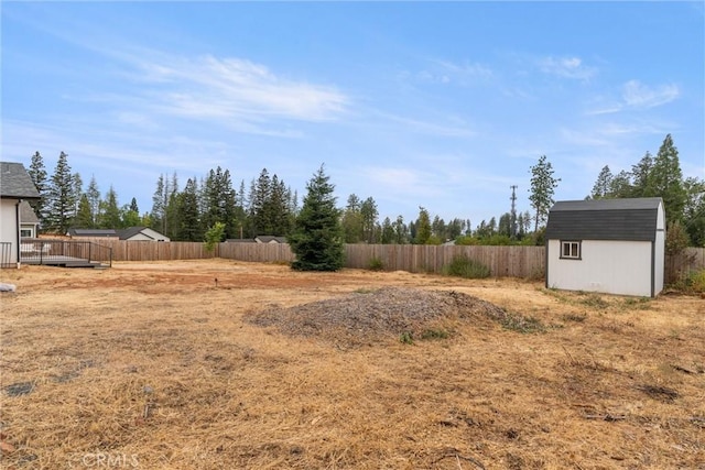 view of yard featuring a storage unit