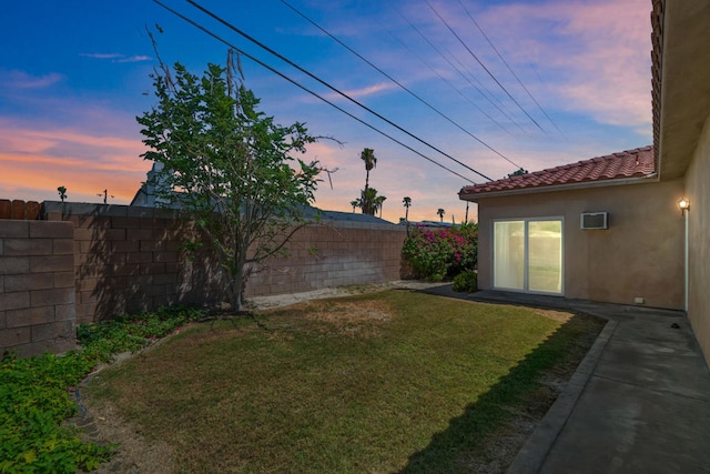 yard at dusk with a wall unit AC