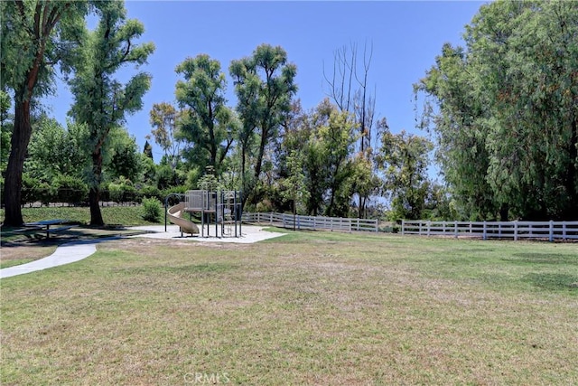 view of yard with a playground