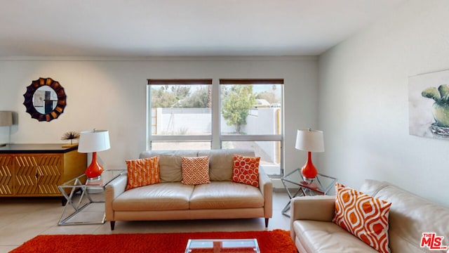 living room featuring tile patterned flooring