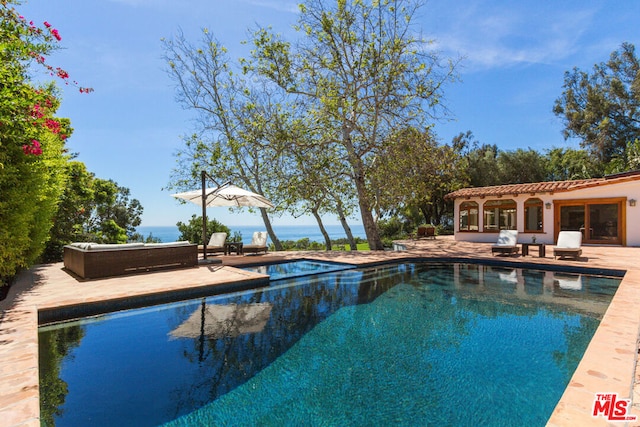 view of swimming pool with a patio and a jacuzzi