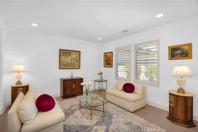 living room featuring light wood-type flooring