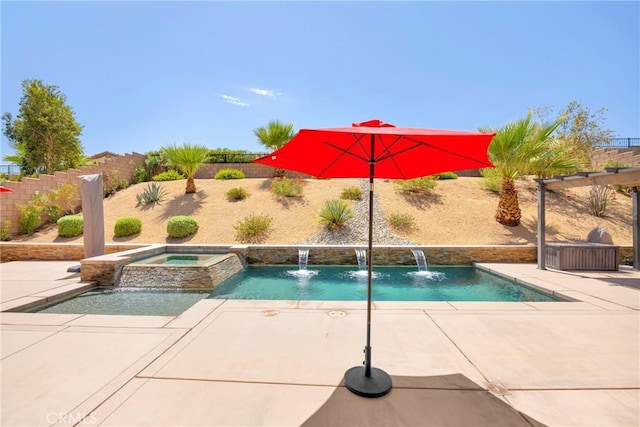 view of swimming pool featuring an in ground hot tub and pool water feature