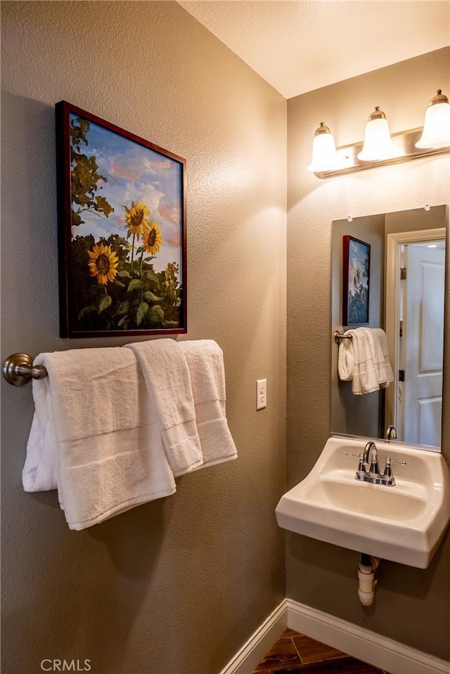 bathroom featuring wood-type flooring and sink