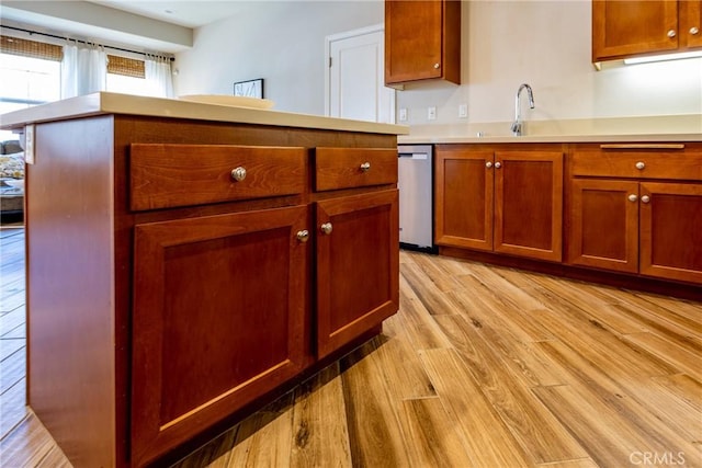 kitchen with sink, light hardwood / wood-style floors, and dishwasher