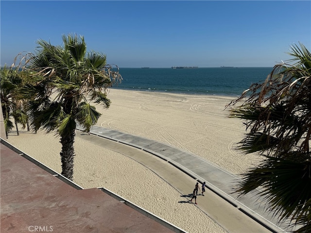 view of water feature with a beach view