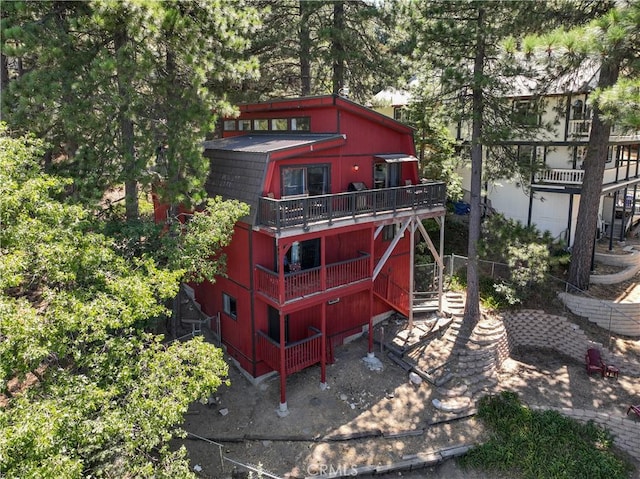 30897 Glen Oak Dr, Running Springs, CA 92382 - rear view of property featuring a balcony