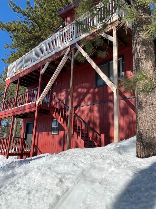 30897 Glen Oak Dr, Running Springs, CA 92382 - view of property exterior featuring stairs and a wooden deck