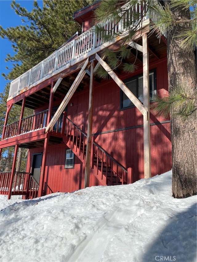 30897 Glen Oak Dr, Running Springs, CA 92382 - view of side of property with stairs and a deck
