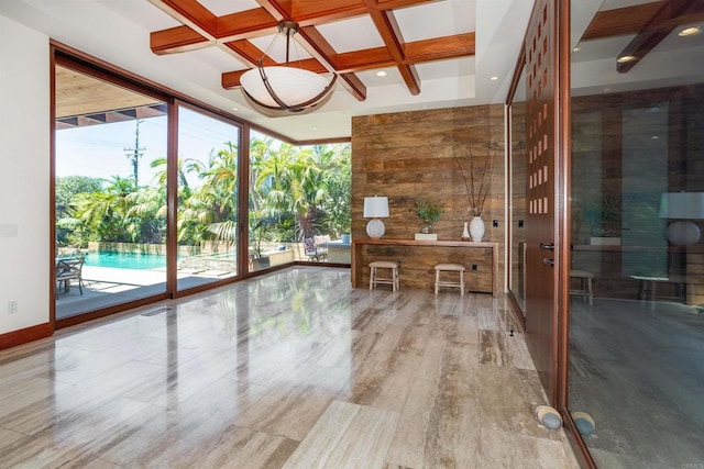 interior space featuring beam ceiling and coffered ceiling