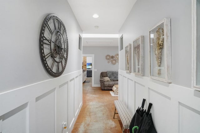 hall with light hardwood / wood-style floors