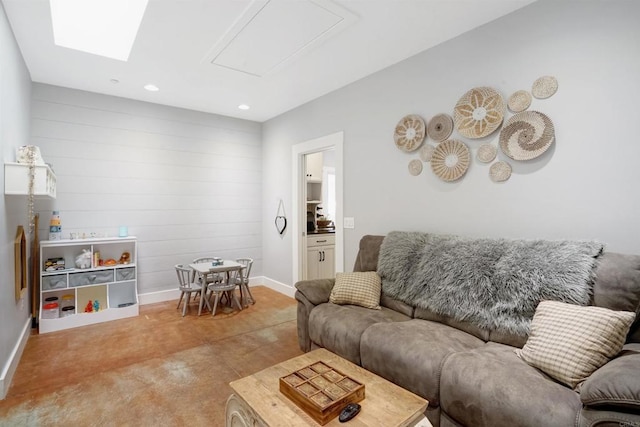 living room with a skylight