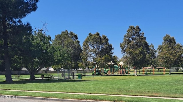 view of property's community with a lawn