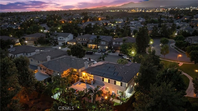 view of aerial view at dusk