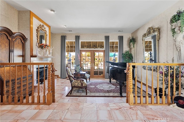 living room with french doors