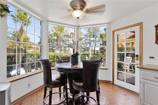 sunroom / solarium with ceiling fan