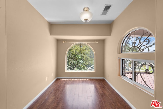 unfurnished room featuring dark wood-type flooring