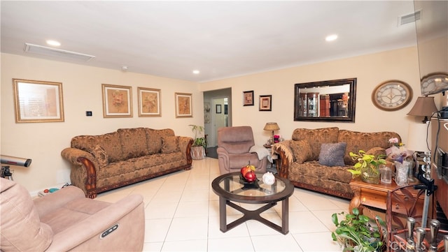 living room with light tile patterned flooring