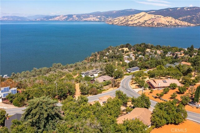 aerial view with a water and mountain view