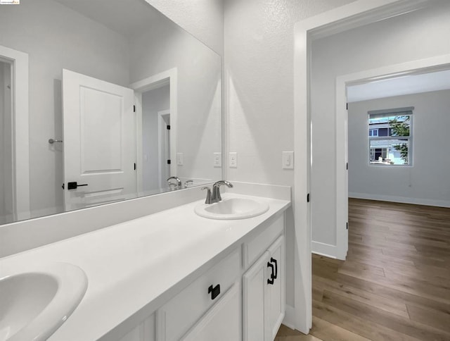 bathroom with vanity and wood-type flooring