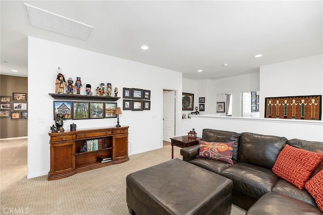 living room with light colored carpet