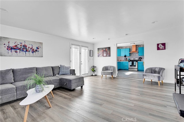 living room featuring light wood-type flooring