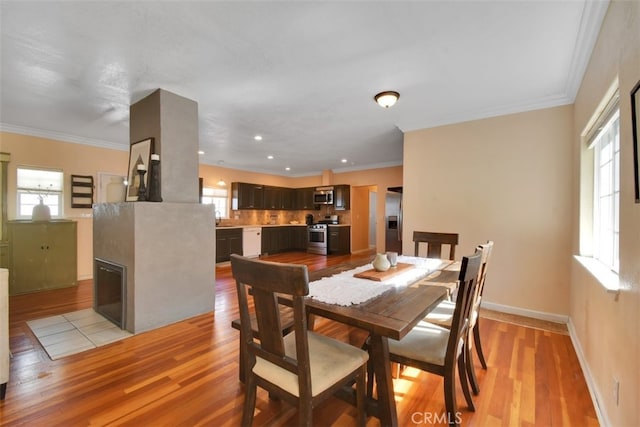 dining space with light hardwood / wood-style floors and a healthy amount of sunlight