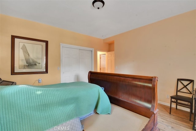 bedroom featuring light hardwood / wood-style floors and a closet