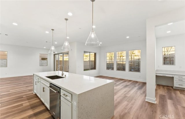 21239 W Wildflower Way, Chatsworth, CA 91311 - kitchen featuring open floor plan, dishwasher, light wood finished floors, recessed lighting, and light countertops