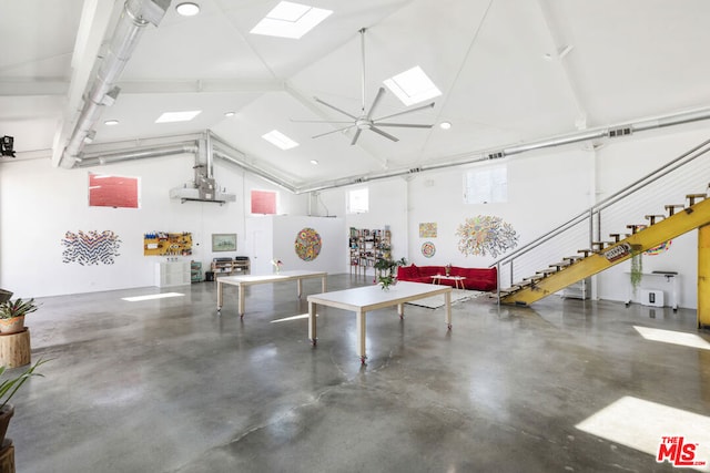 garage with ceiling fan