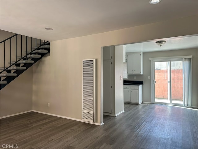 unfurnished living room featuring dark hardwood / wood-style floors