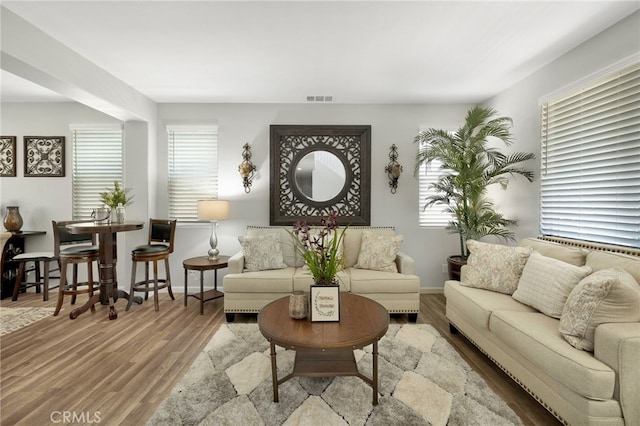 living room with hardwood / wood-style flooring